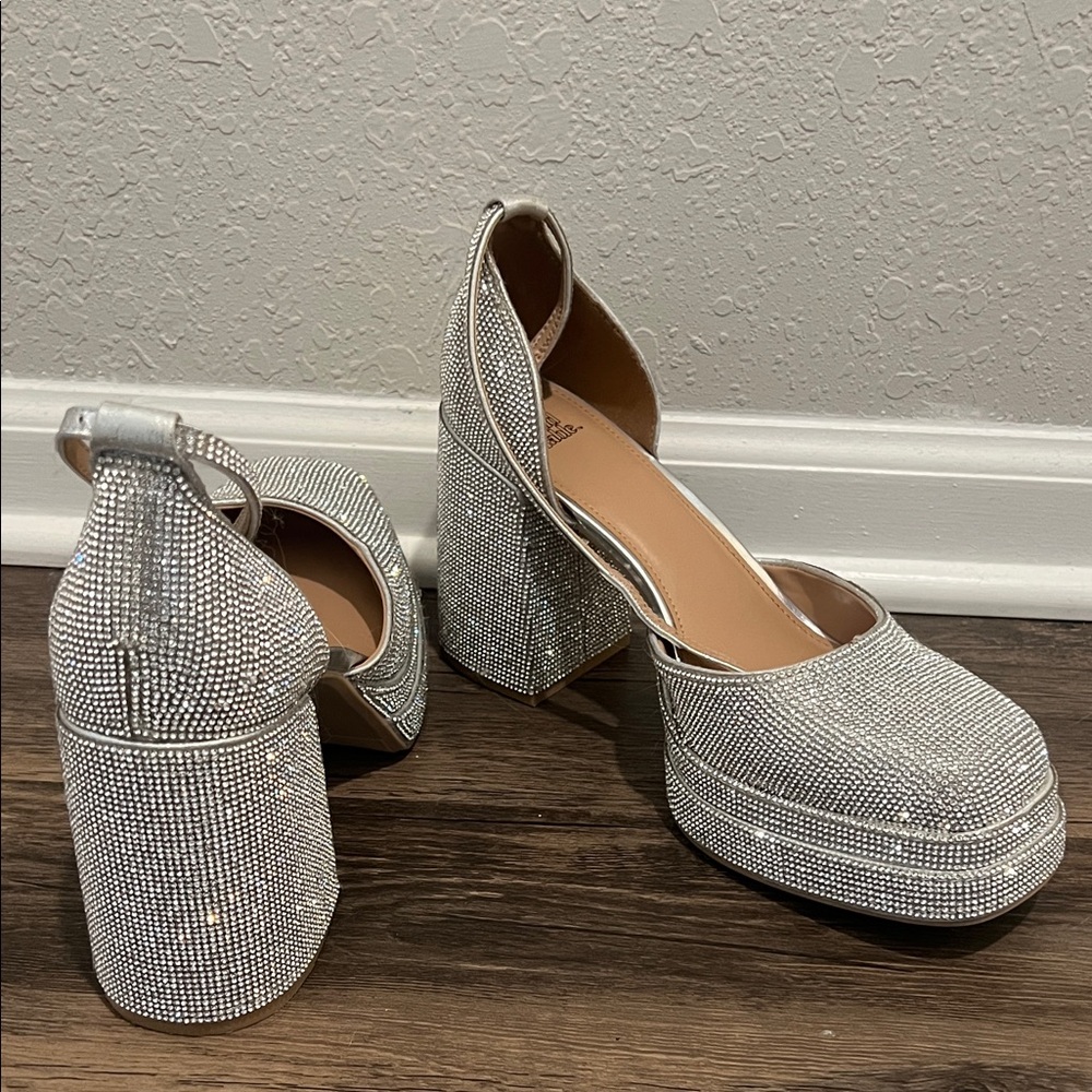 wild fable Silver Crystal-Embellished Platform Pumps with Ankle Strap - Picture 2 of 3